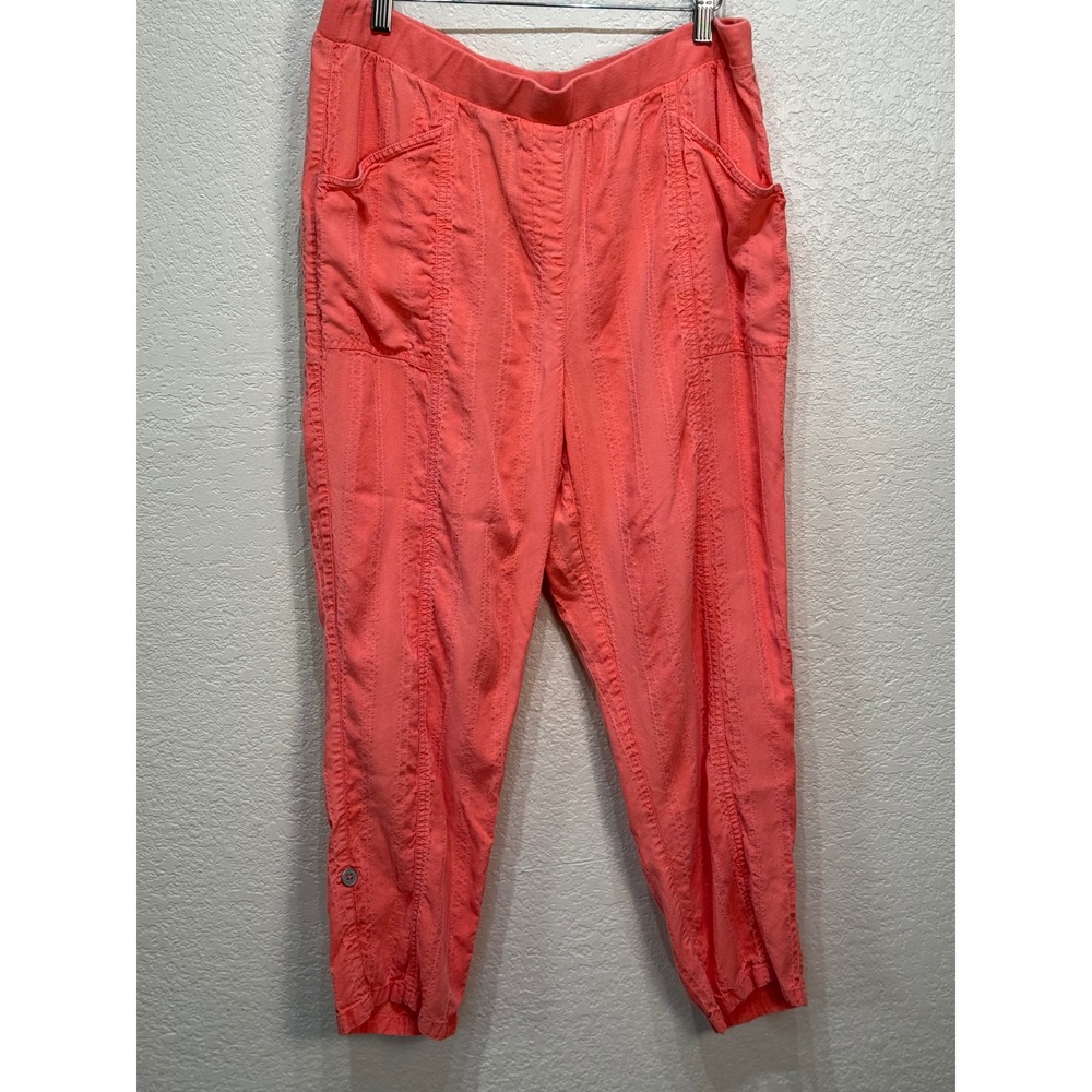 Chicos Womens Coral Orange Textured Elastic Waist Pull On Pants Size‎ L/12